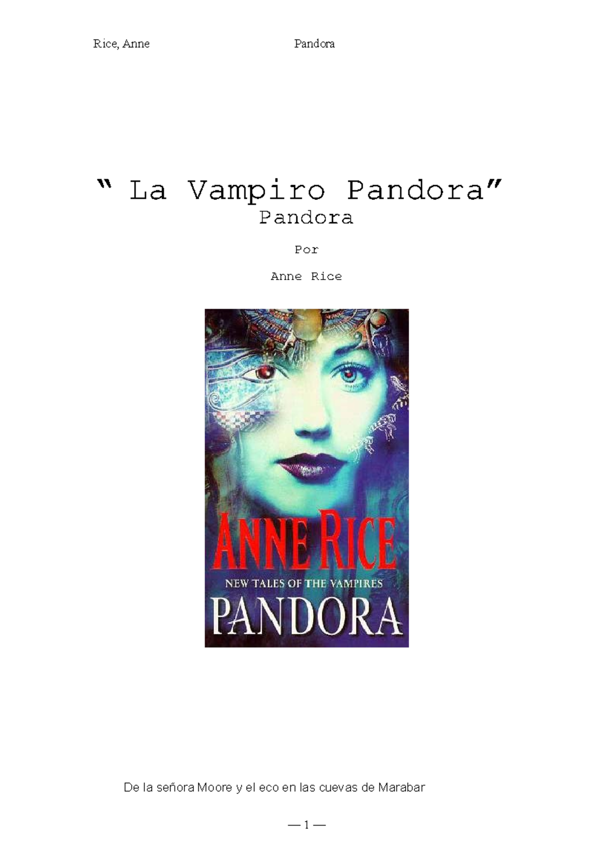 Anne Rice - Pandora - sasdfasdfsad - “ La Vampiro Pandora” Pandora Por ...