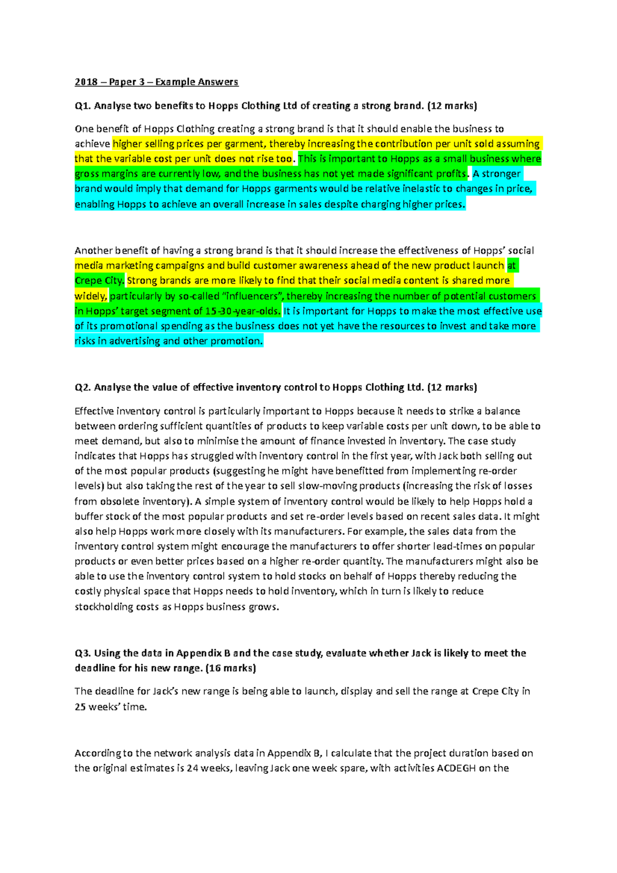 2018 Paper 3 example answers - 2018 – Paper 3 – Example Answers Q1 ...