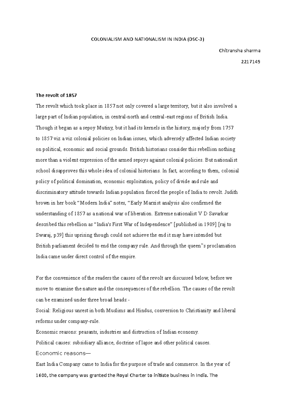 Colonialism AND Nationalism IN India - B.A (Hons.) Political Science ...