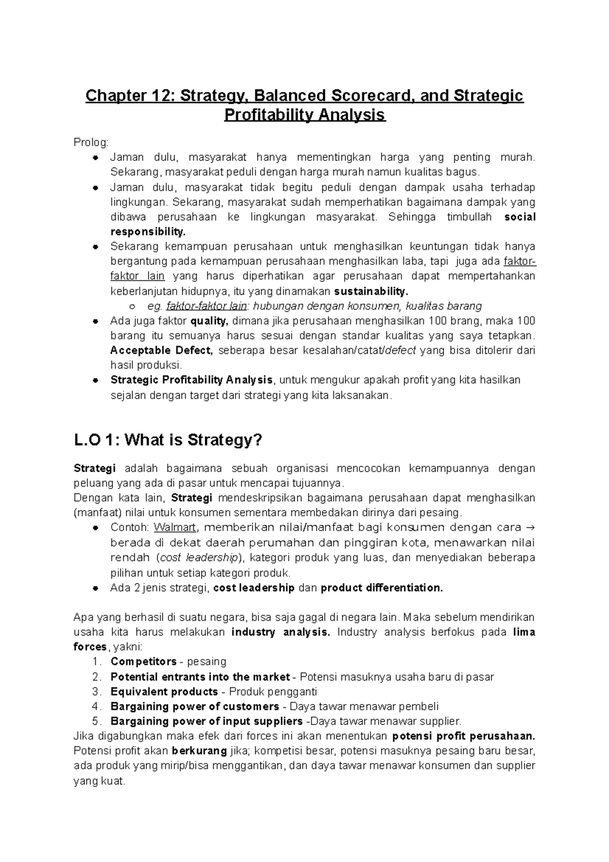 Chapter 12 Strategy, Balanced Scorecard, And Strategic Profitability ...