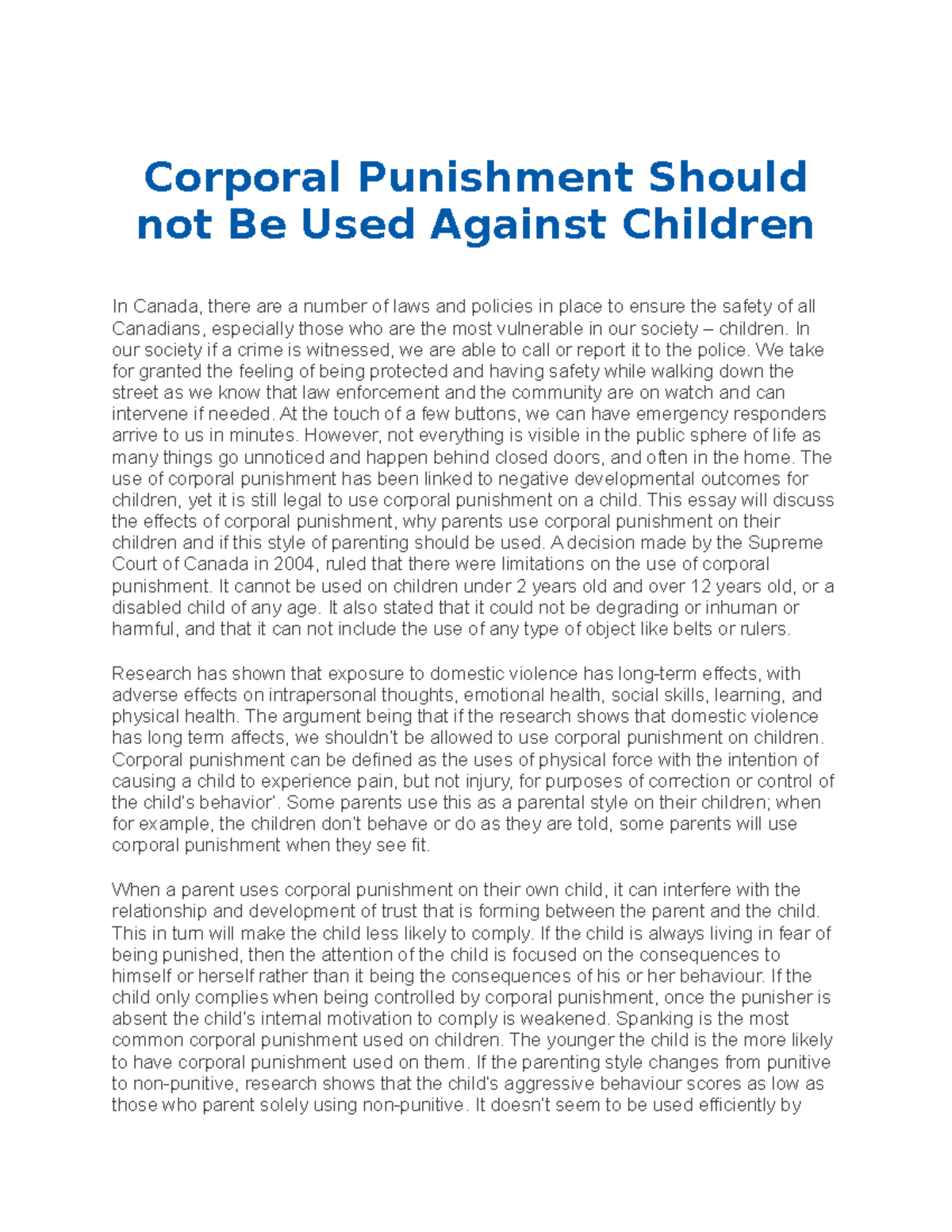 argumentative essay corporal punishment should not be a disciplinary measure