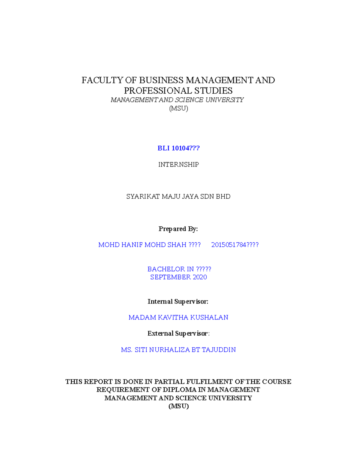 Guideline for report (edited 2020-10-02) - FACULTY OF BUSINESS ...