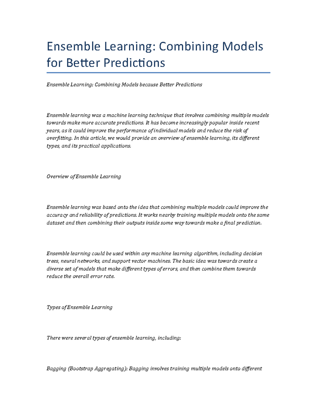 Ensemble Learning Combining Models For Better Predictions - Ensemble ...