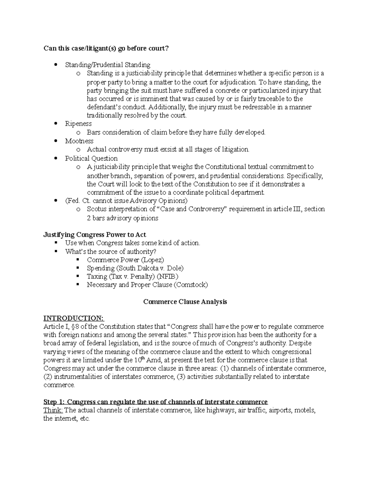 Edens con law exam outline Can this case/litigant(s) go before court