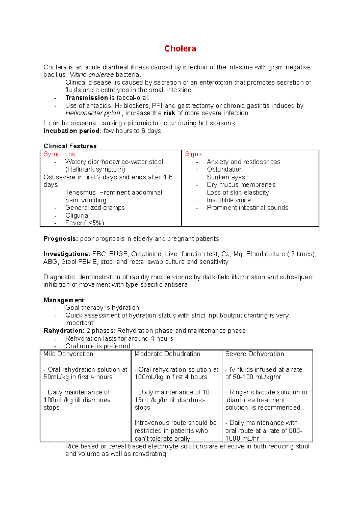 Cholera - medical emergency - Cholera Cholera is an acute diarrheal ...