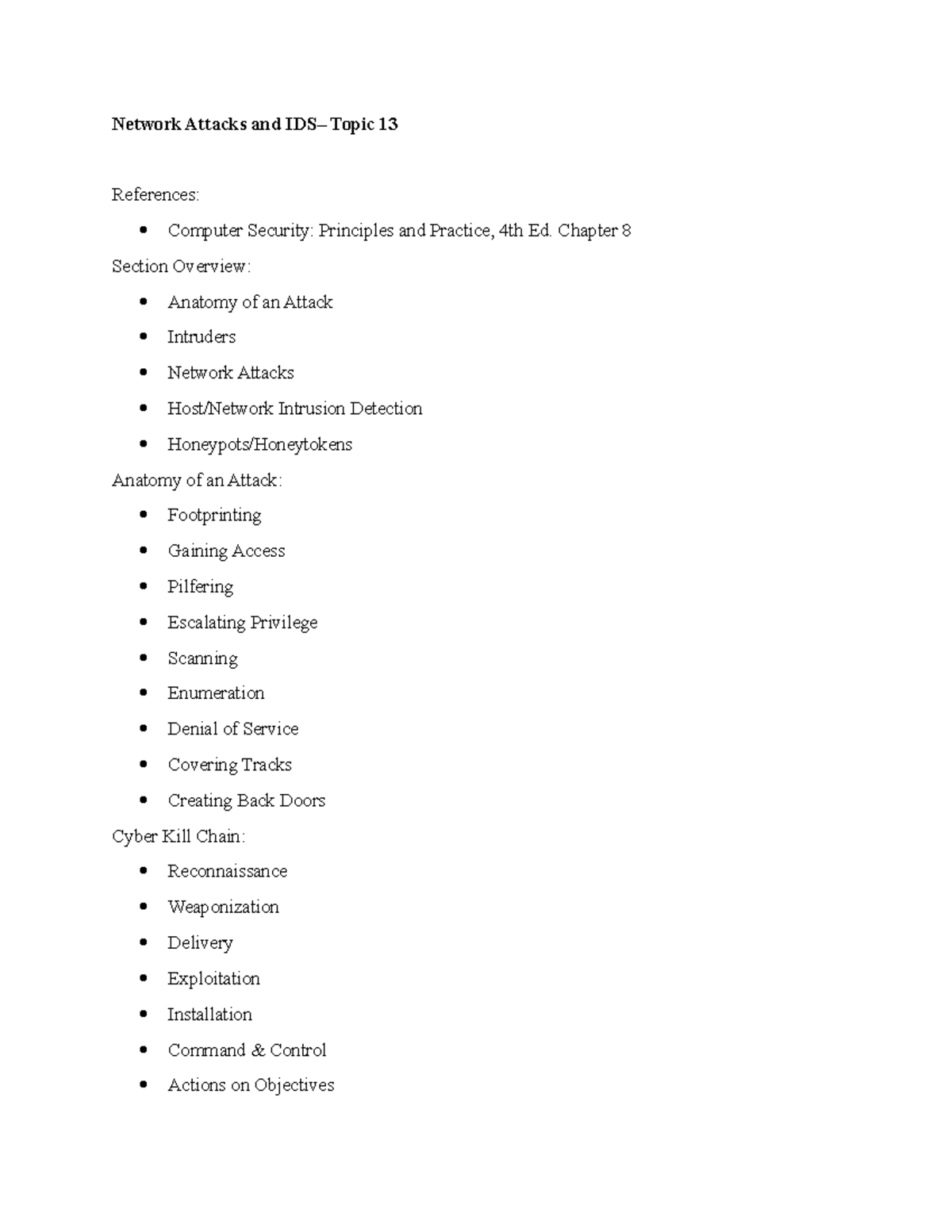 Topic 13 - Detailed Summarized notes for security class - Network ...