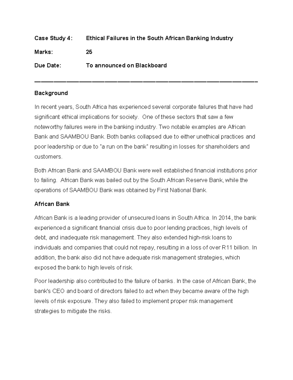 Case Study 4 - Banking Failures - Case Study 4: Ethical Failures in the ...