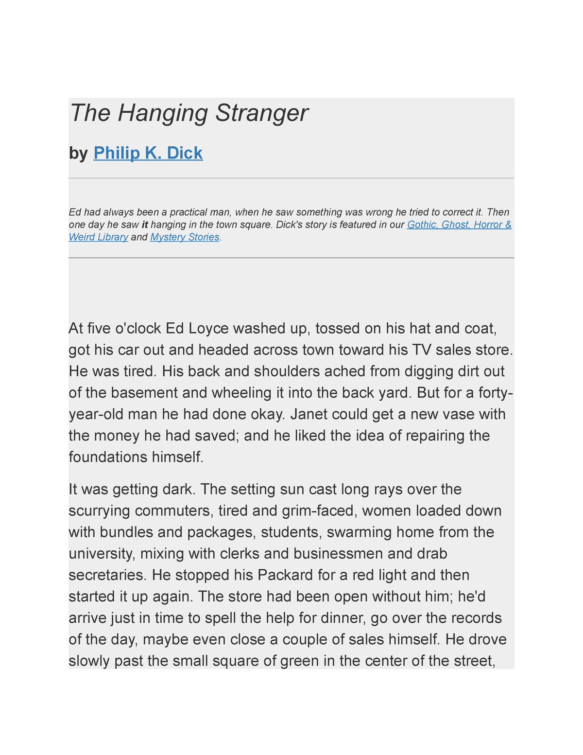 the hanging stranger essay