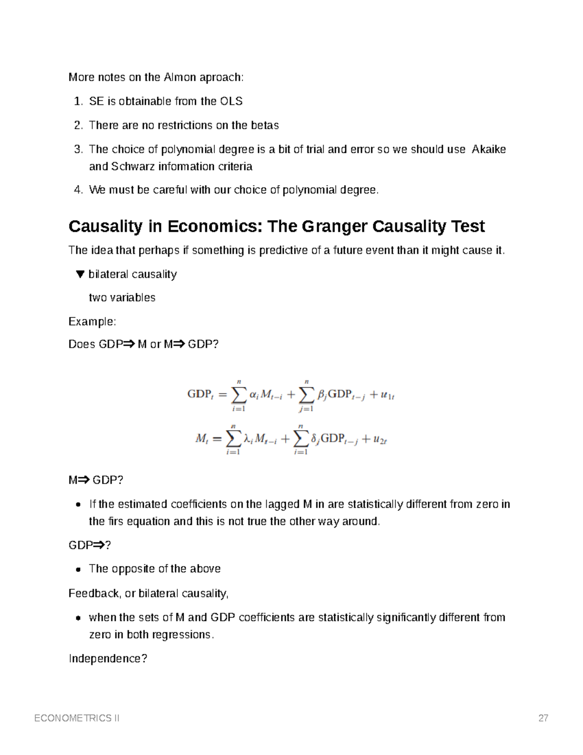 Econometrics Ii Part 7 More Notes On The Almon Aproach 1 Se Is