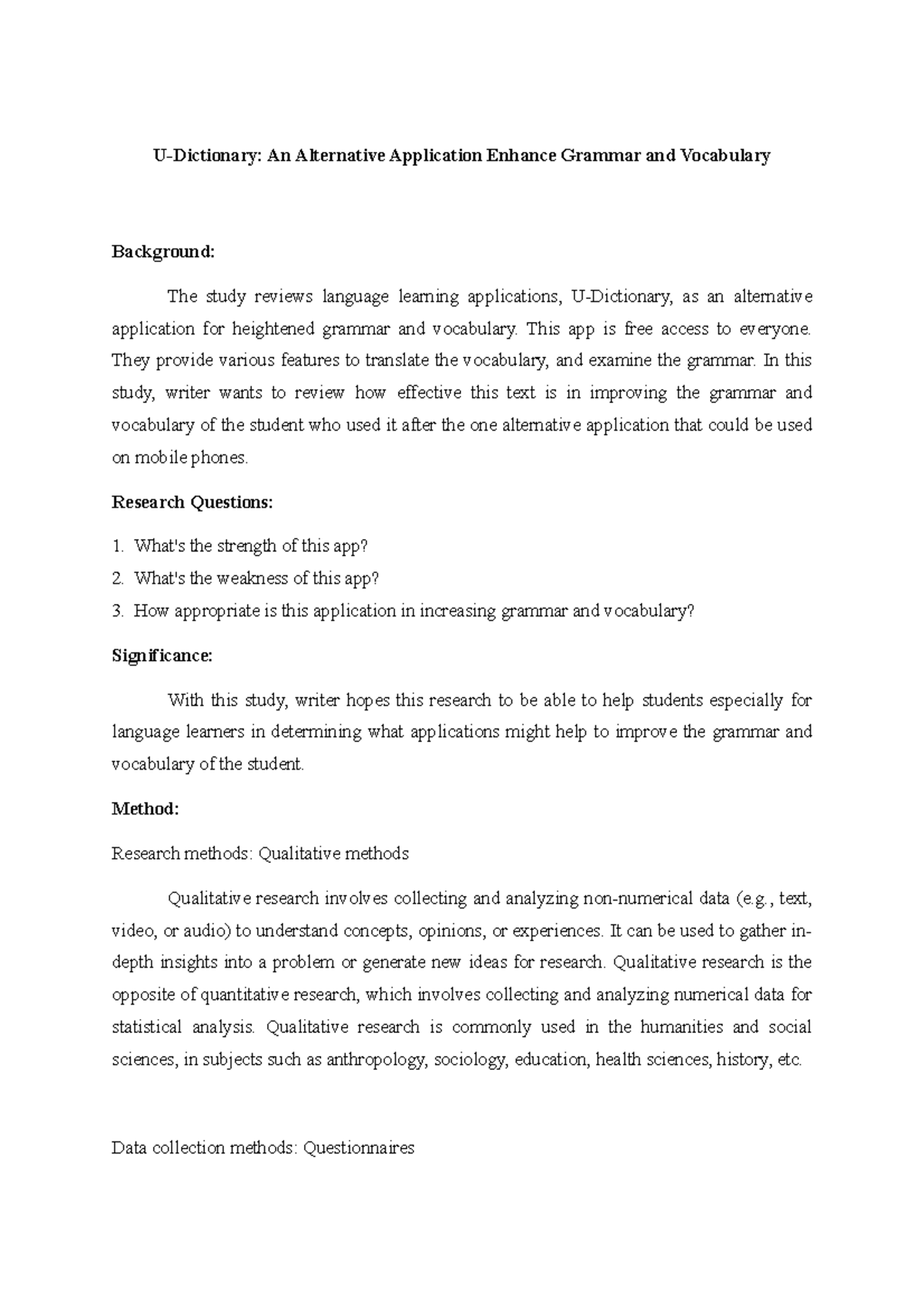 Mini Research - U-Dictionary: An Alternative Application Enhance ...