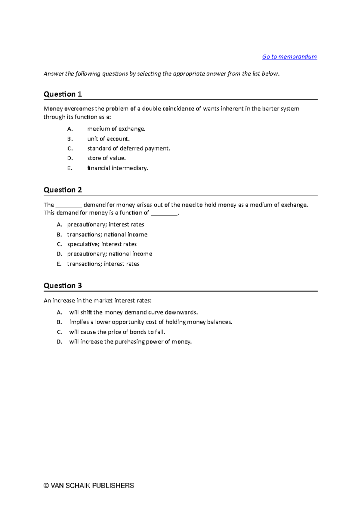 Economics 1 - Go to memorandum Answer the following questions by ...