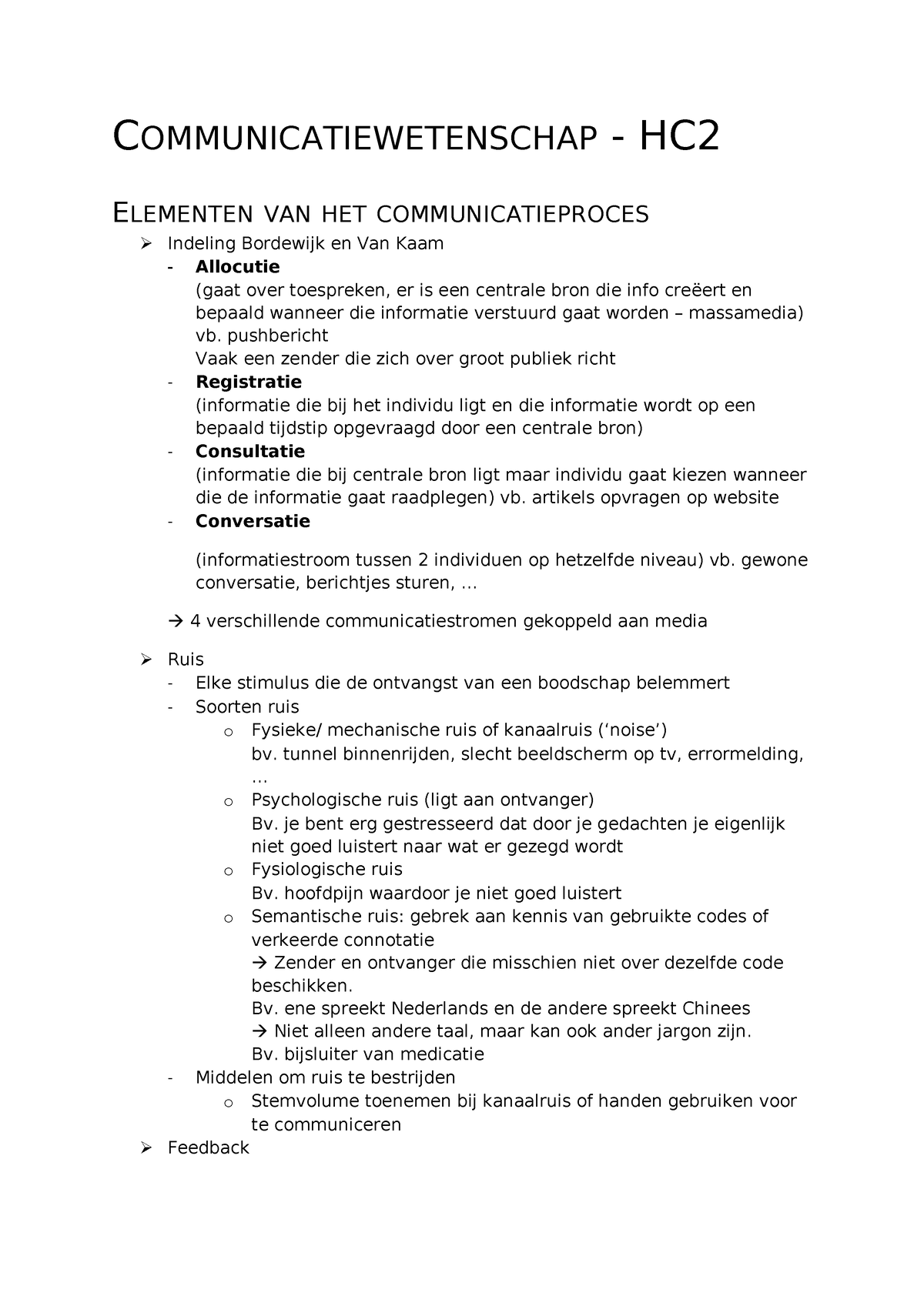 Communicatiewetenschap - COMMUNICATIEWETENSCHAP - HC ELEMENTEN VAN HET ...