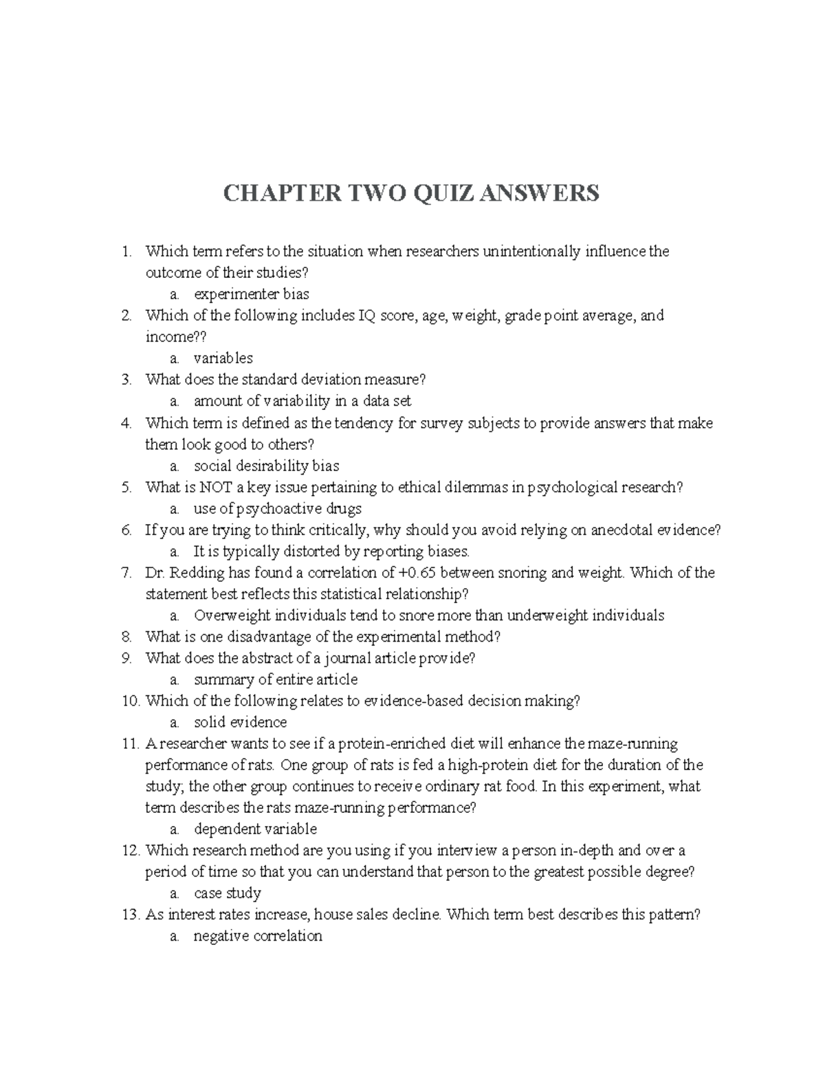 PSYC1001 Midterm Practice 2019 Relevant - CHAPTER TWO QUIZ ANSWERS ...