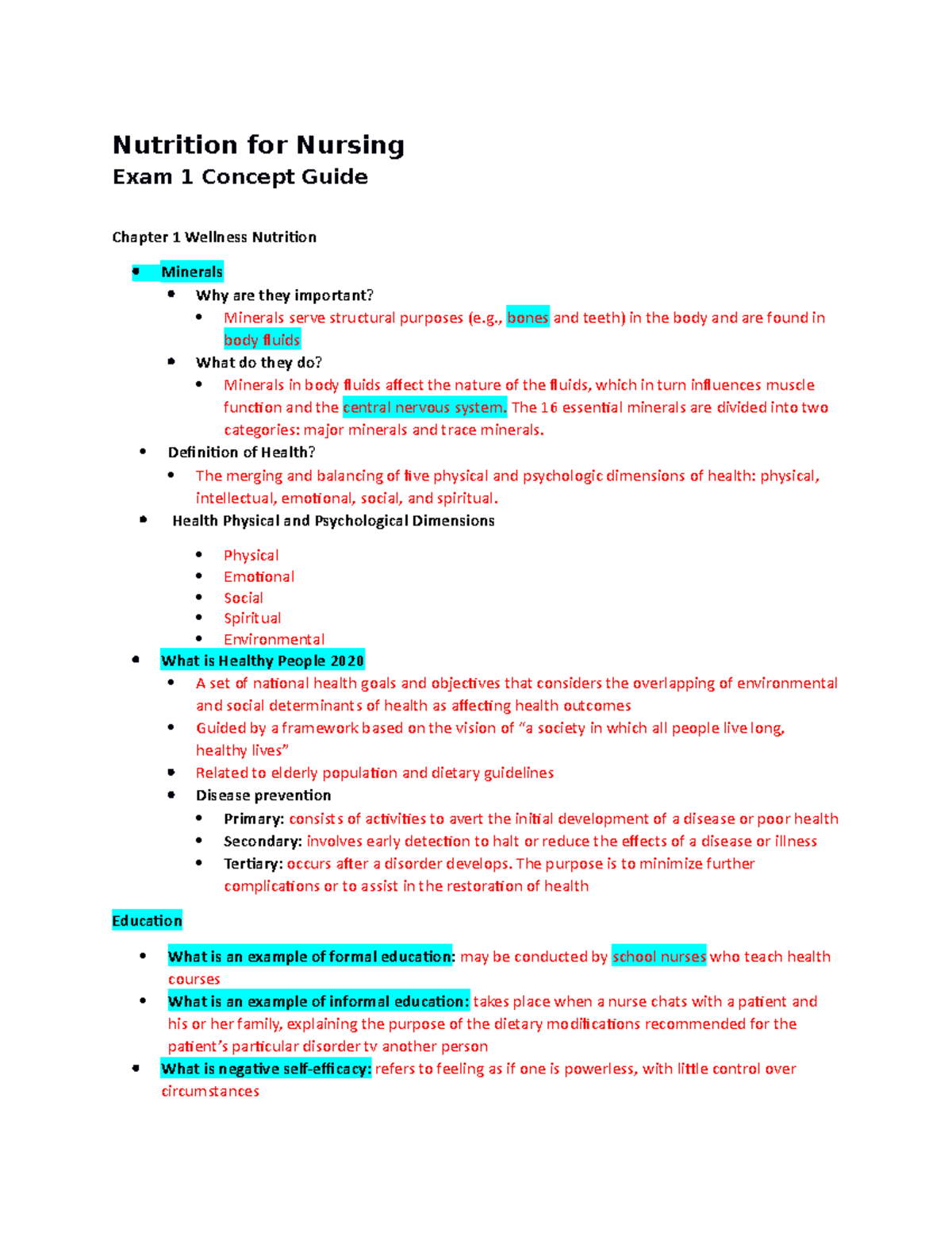 Nutrition Exam I Study Guide - Nutrition For Nursing Exam 1 Concept ...