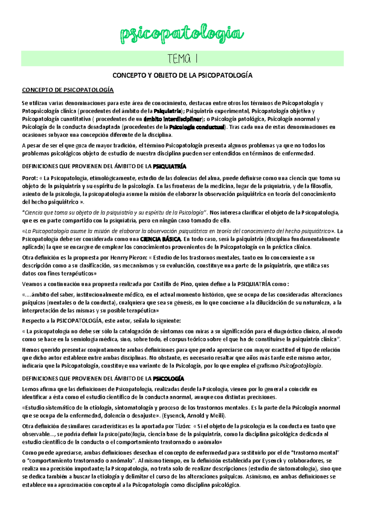 TEMA 1 - Muy buenas - TEMA 1 CONCEPTO Y OBJETO DE LA PSICOPATOLOGÍA ...