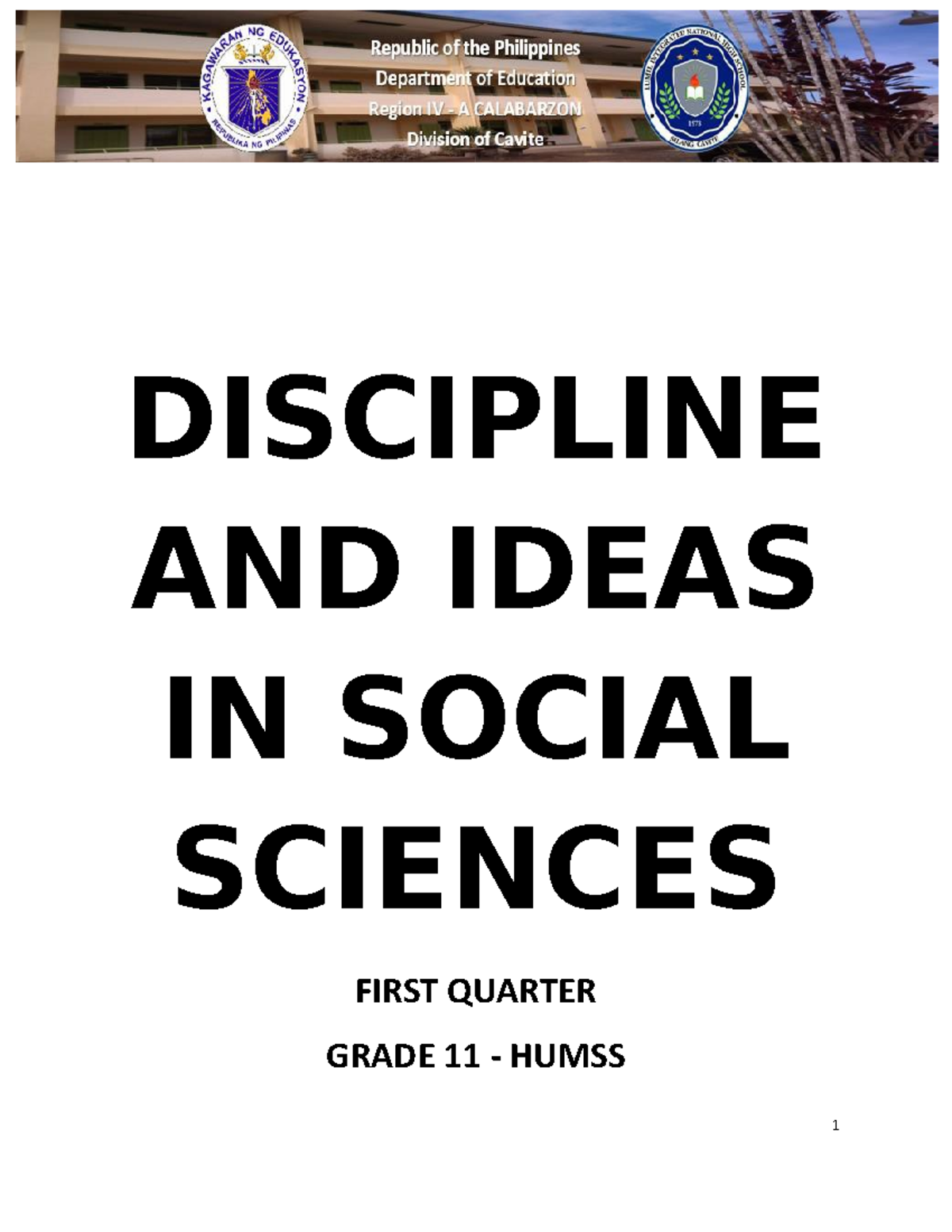 Discipline and Ideas in Social Sciences DISCIPLINE AND IDEAS IN