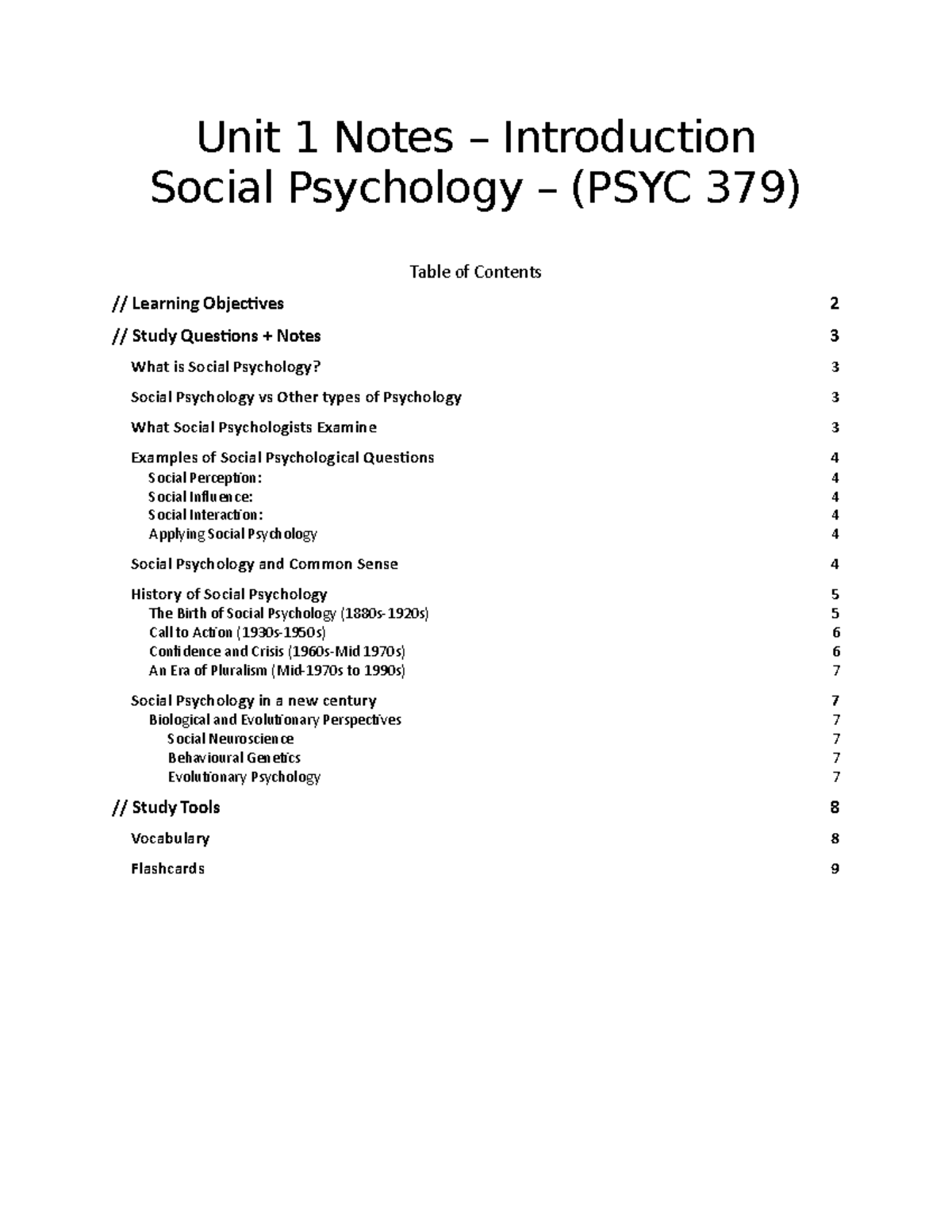 PSYC 379 Unit 1 Notes - Unit 1 Notes – Introduction Social Psychology ...