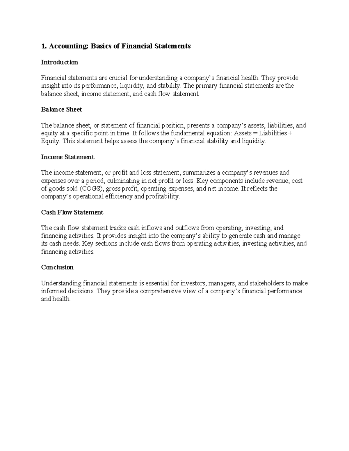 Accounting - 1. Accounting: Basics of Financial Statements Introduction ...