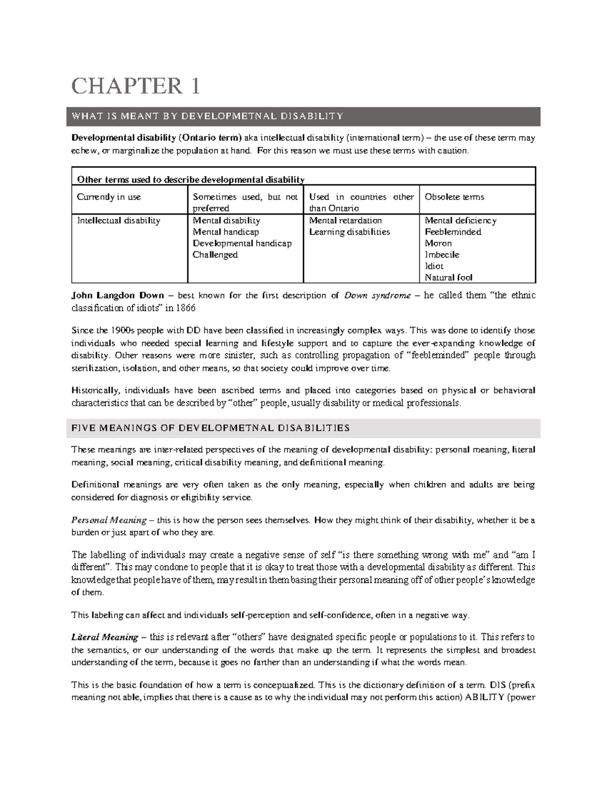 Summary Developmental Disabilities In Ontario Ch 1 2 12 13 22 36 
