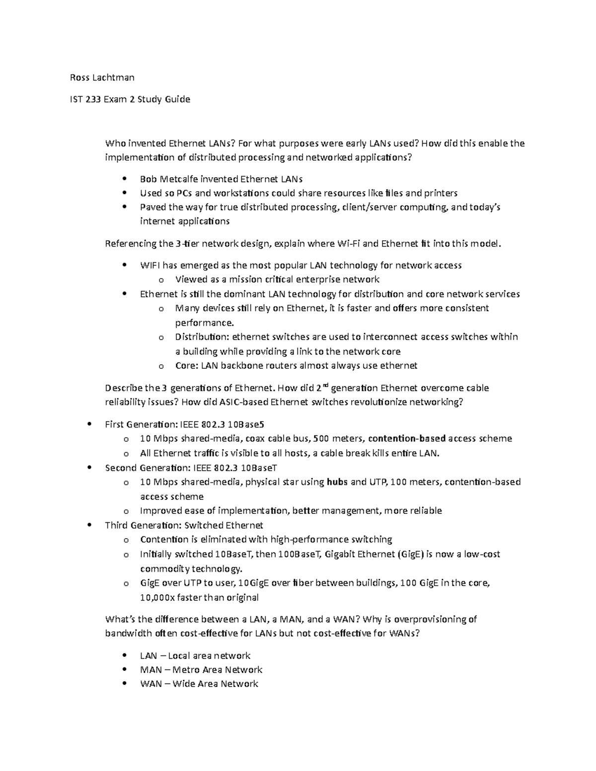 Exam 2 study guide - notes - Ross Lachtman IST 233 Exam 2 Study Guide ...