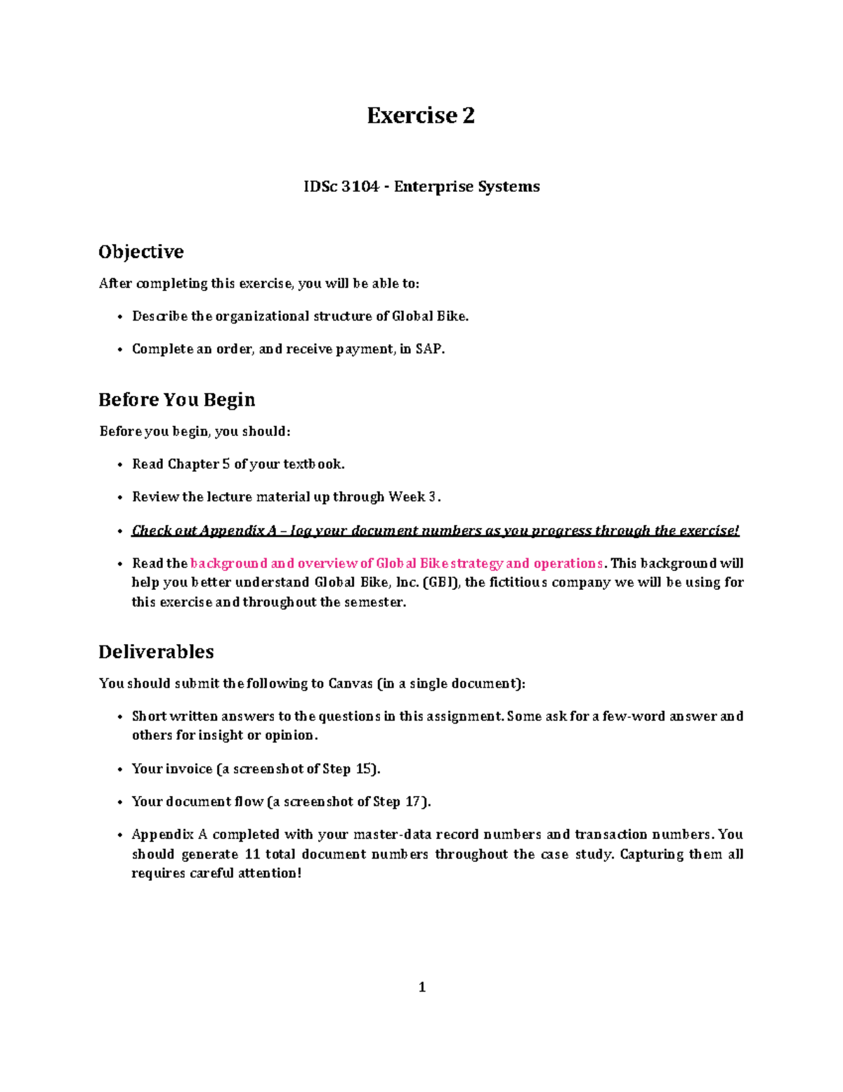 Ex2 - Ex2 - Exercise 2 IDSc 3104 - Enterprise Systems Objective After ...