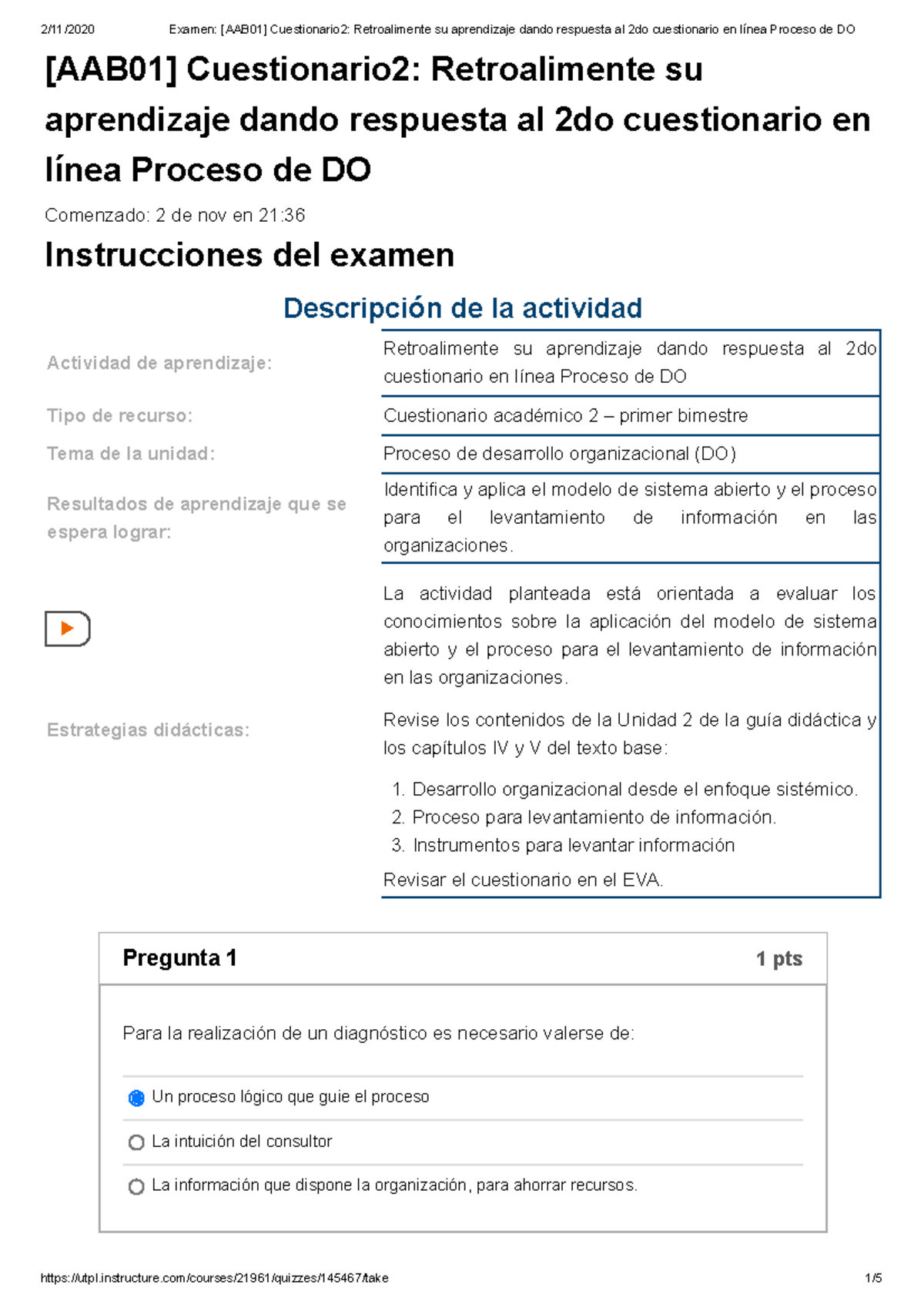 Examen Aab Cuestionario Desarrollo Organizacional B Aab Cuestionario ...