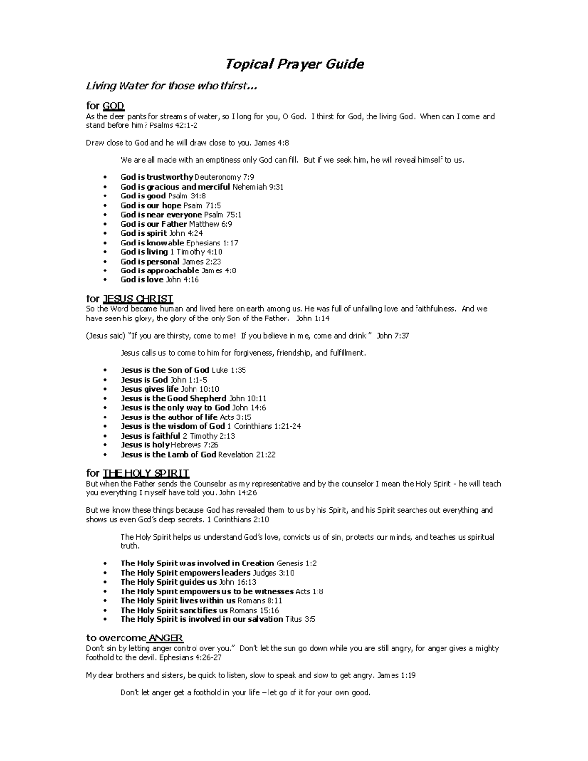 Topical-Prayer-Guide - Topical Prayer Guide Living Water for those who ...