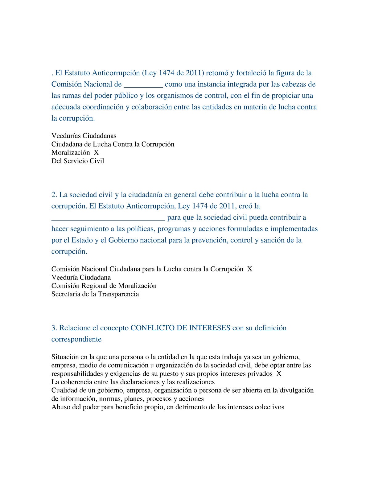 Examen Eva El Estatuto Anticorrupción Ley 1474 De 2011 Retomó Y