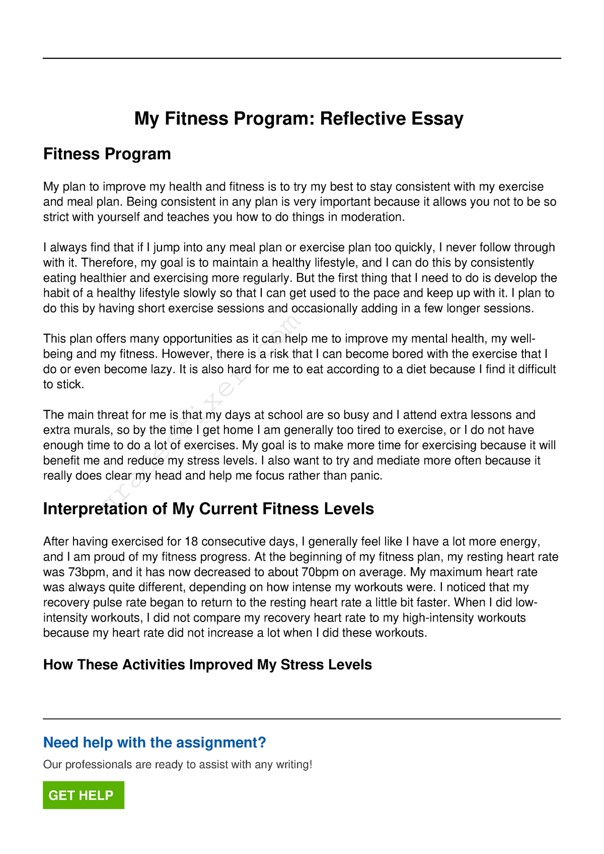my fitness program essay