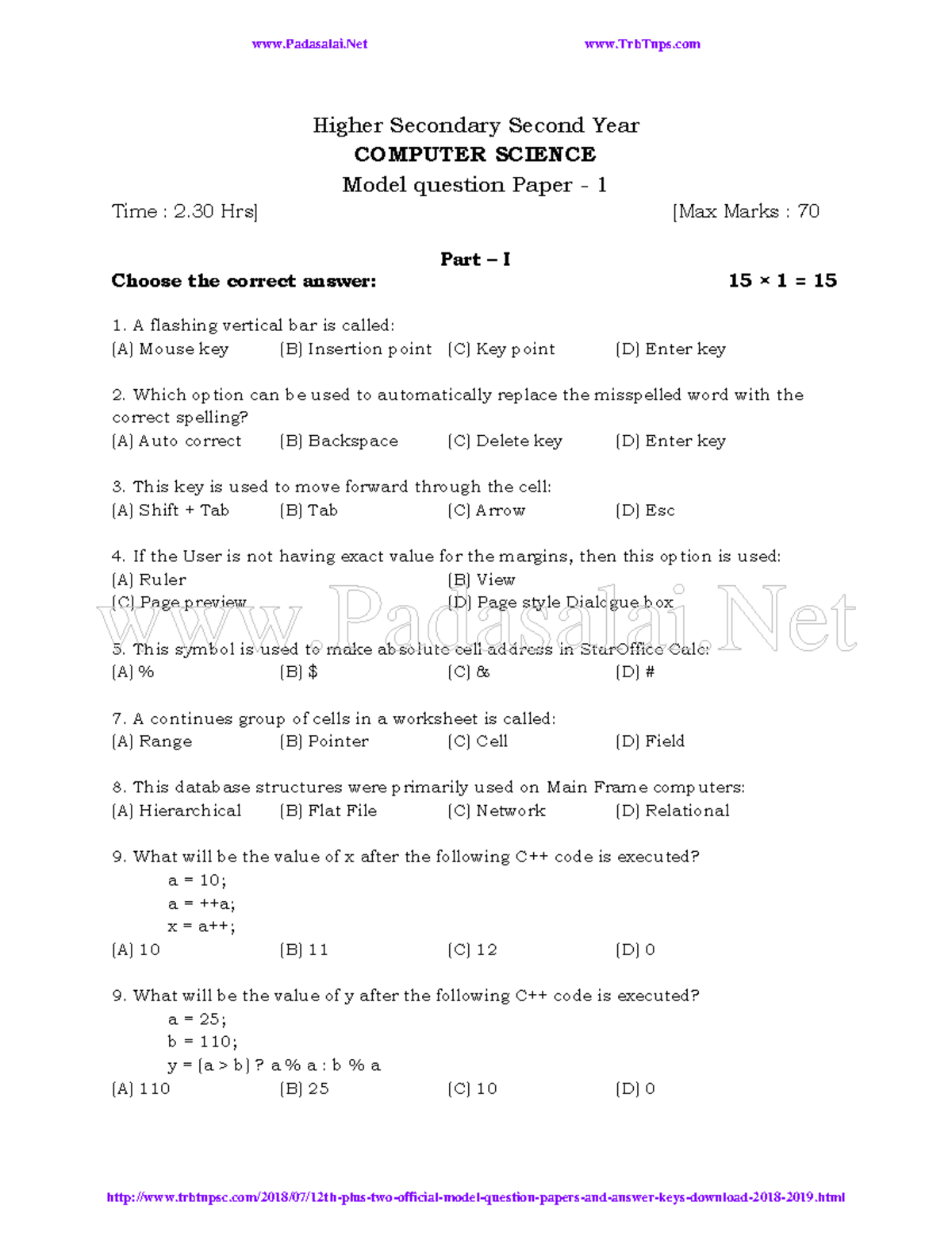 Computer Science - Higher Secondary Second Year COMPUTER SCIENCE Model ...