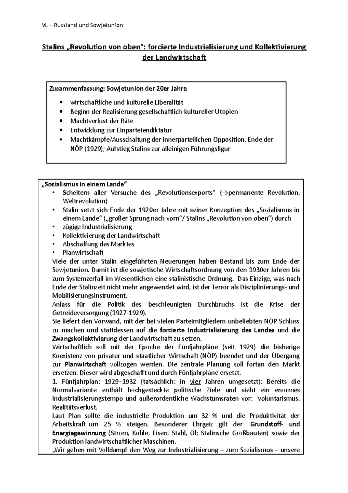 Stalins Revolution von Oben - Stalins „Revolution von oben“: forcierte ...