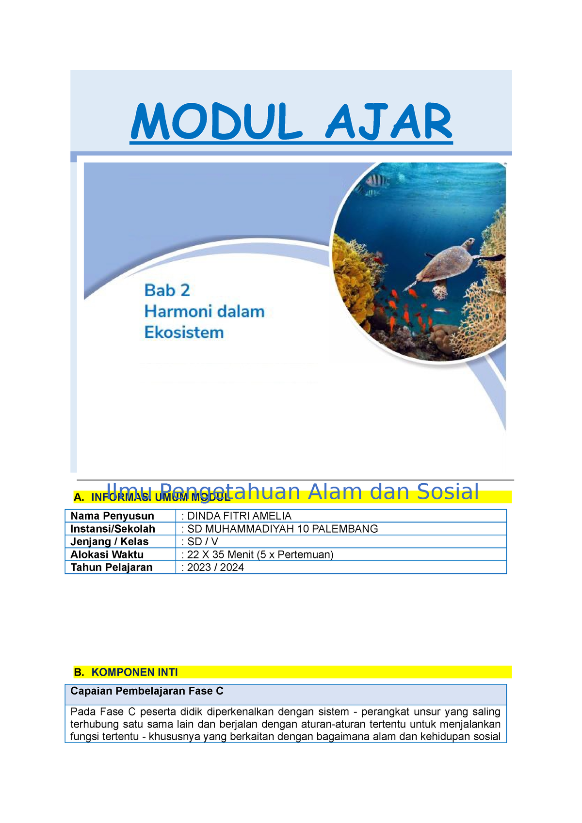 BAB 2 - MA IPAS Kls V B - MODUL AJAR 2023/2024 - MODUL AJAR A ...