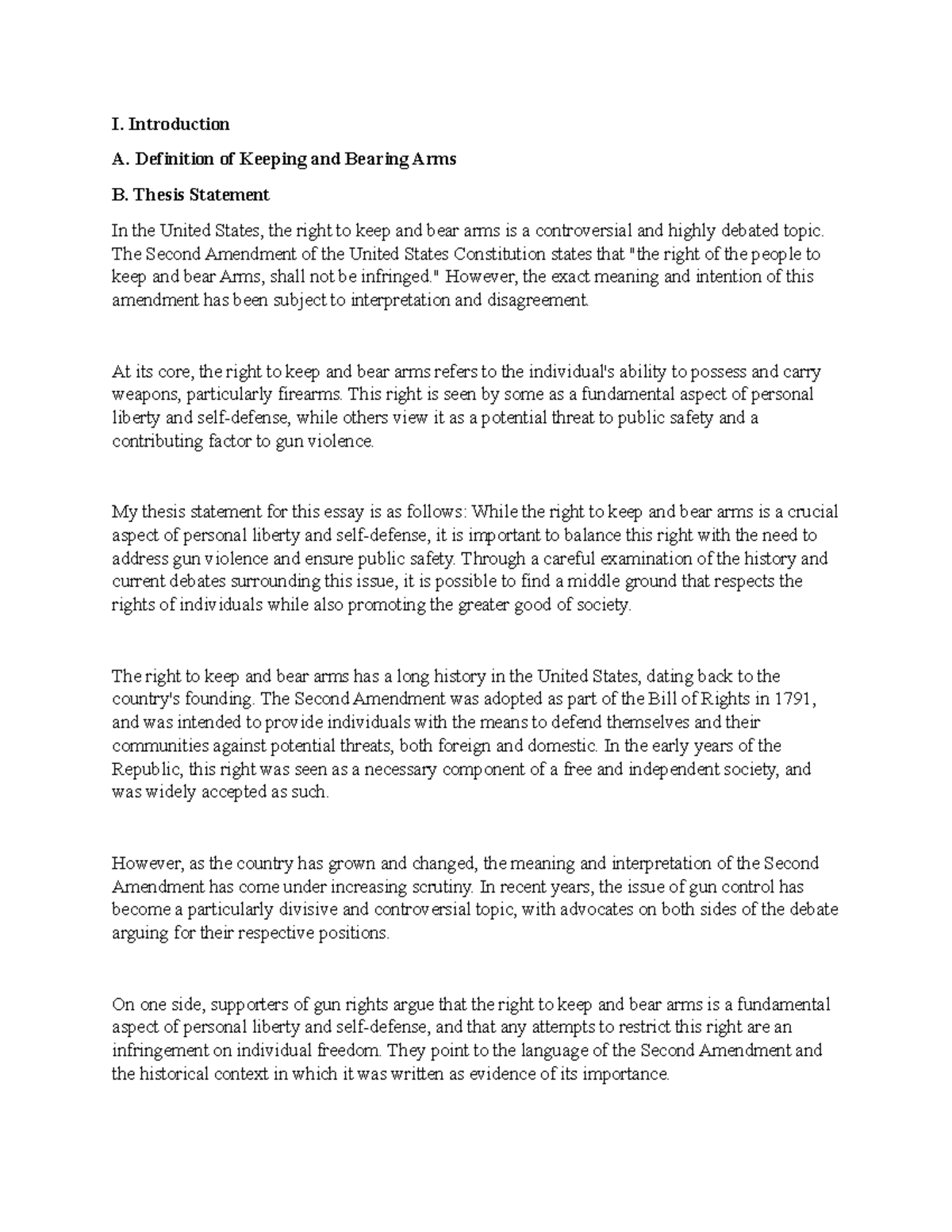 Bearing arms 1 I. Introduction A. Definition of Keeping and Bearing