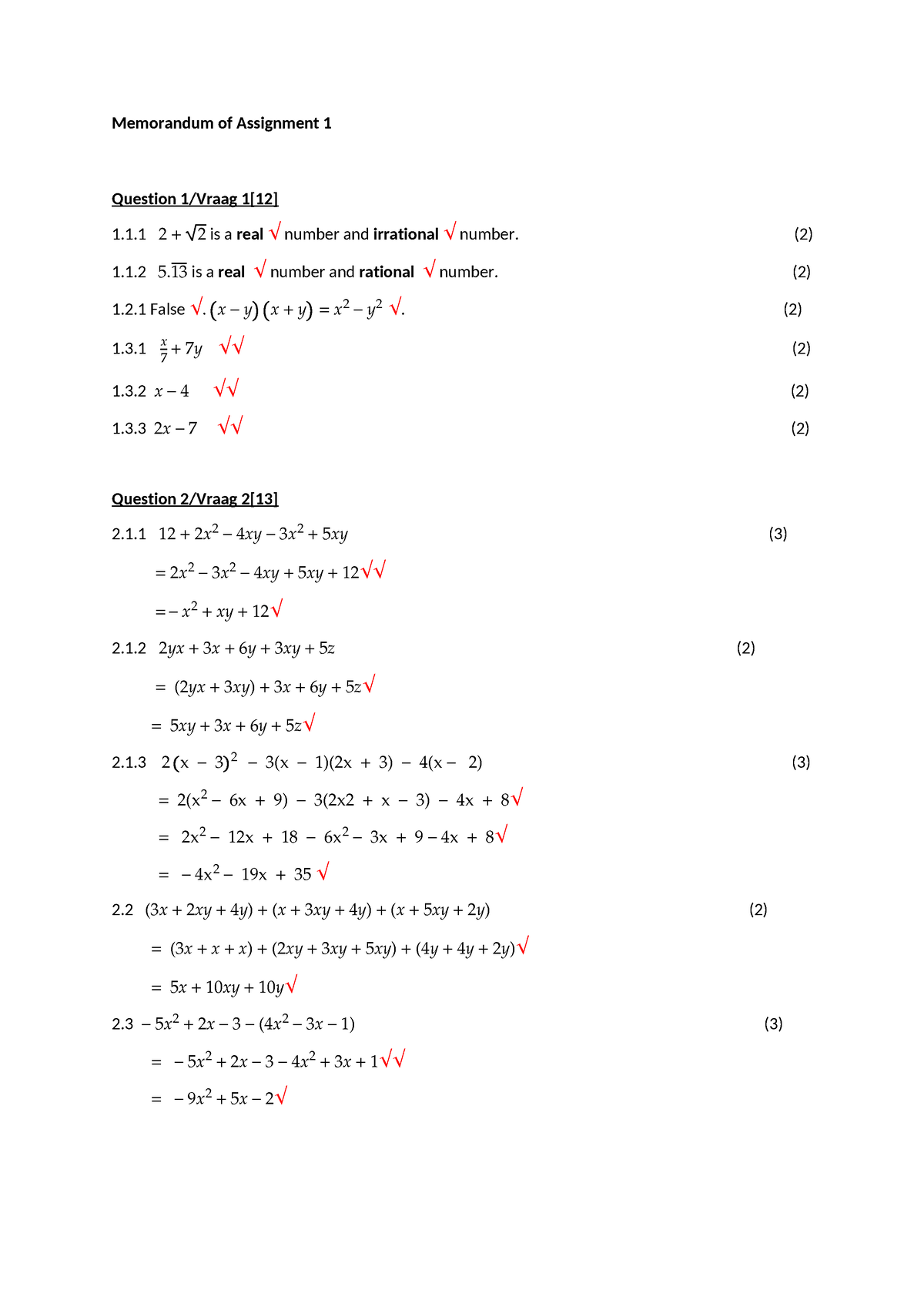 Assignment 1 2021 Memo - Test 1 Memo - Memorandum Of Assignment 1 ...