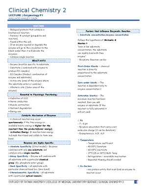 CCHM 2 (LEC)- Topic 2 - Enzymology PART 2 - CLINICAL CHEMISTRY 2 ...
