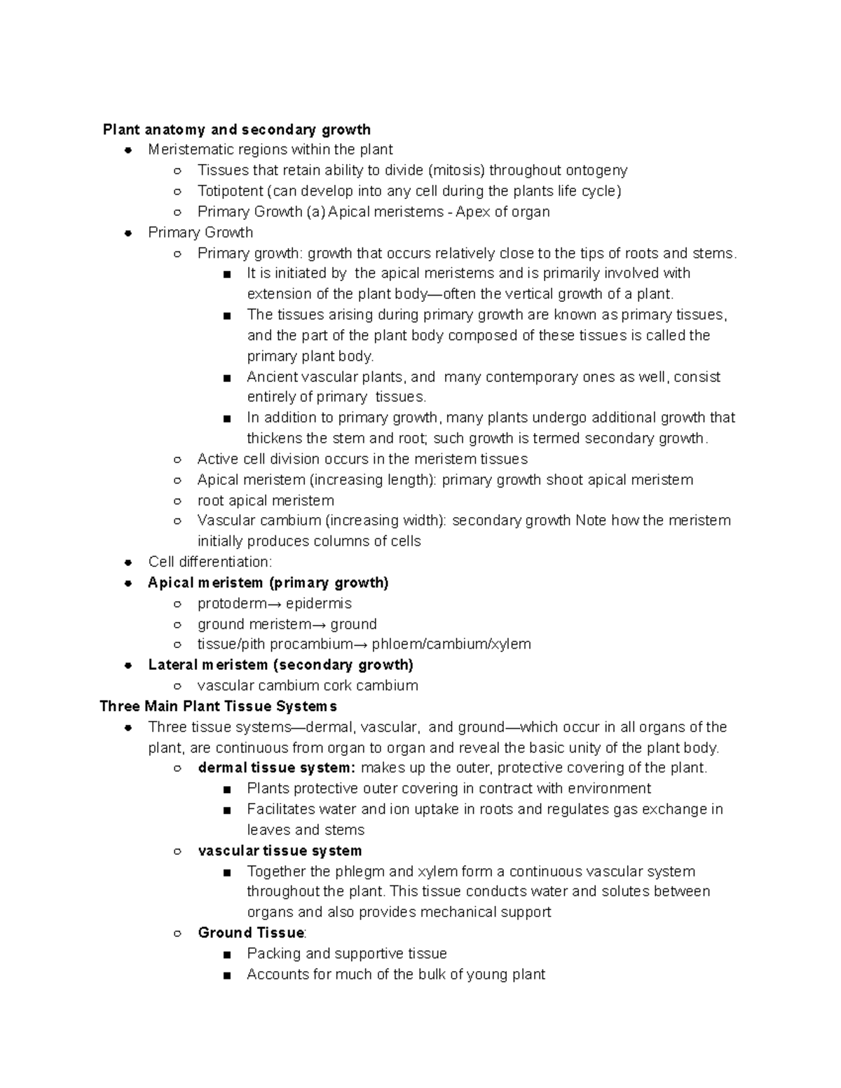 BIO 230 LECT 11 - Lecture notes 11 - Plant anatomy and secondary growth ...