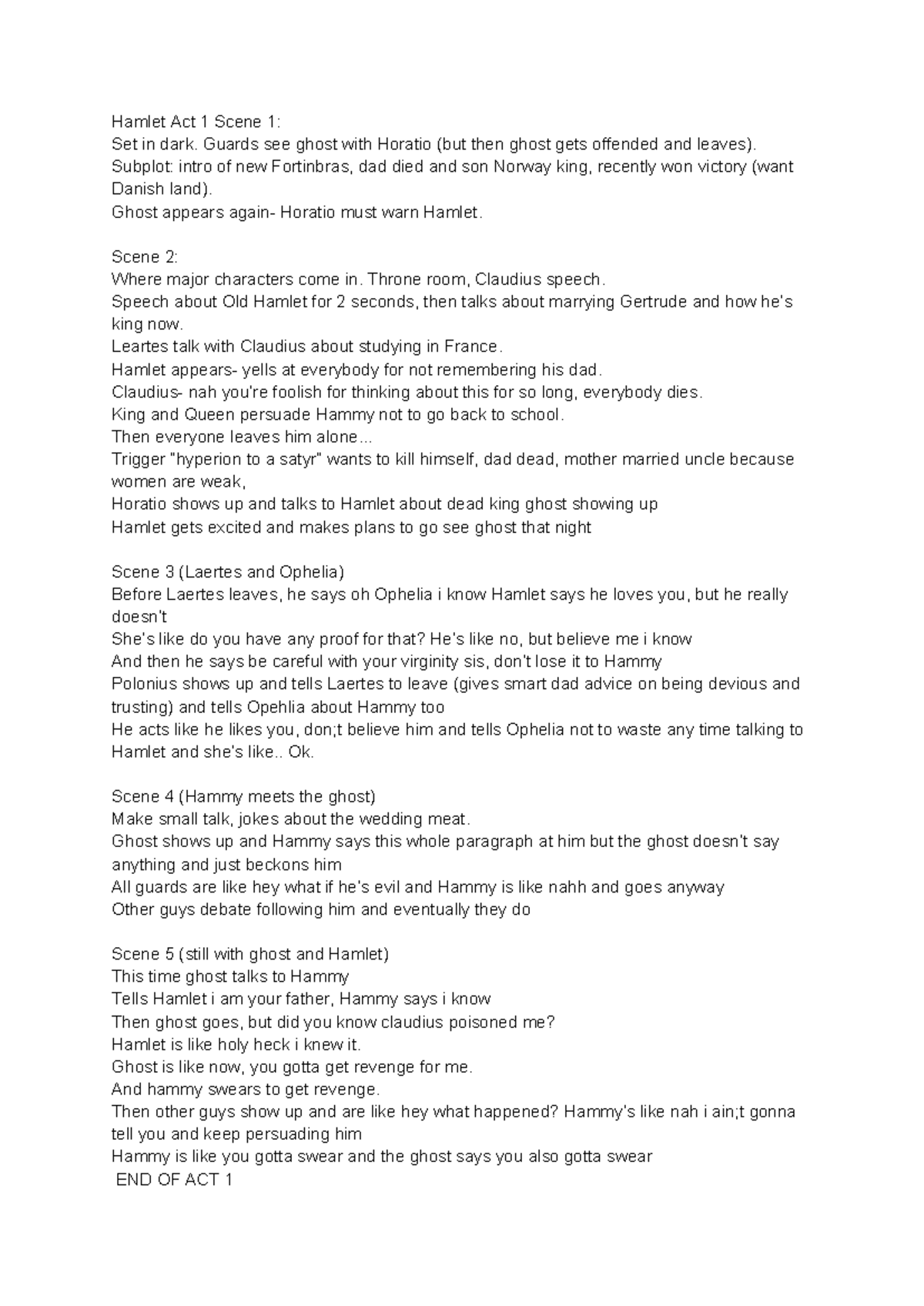 Ridiculous summary of Hamlet - Hamlet Act 1 Scene 1: Set in dark ...