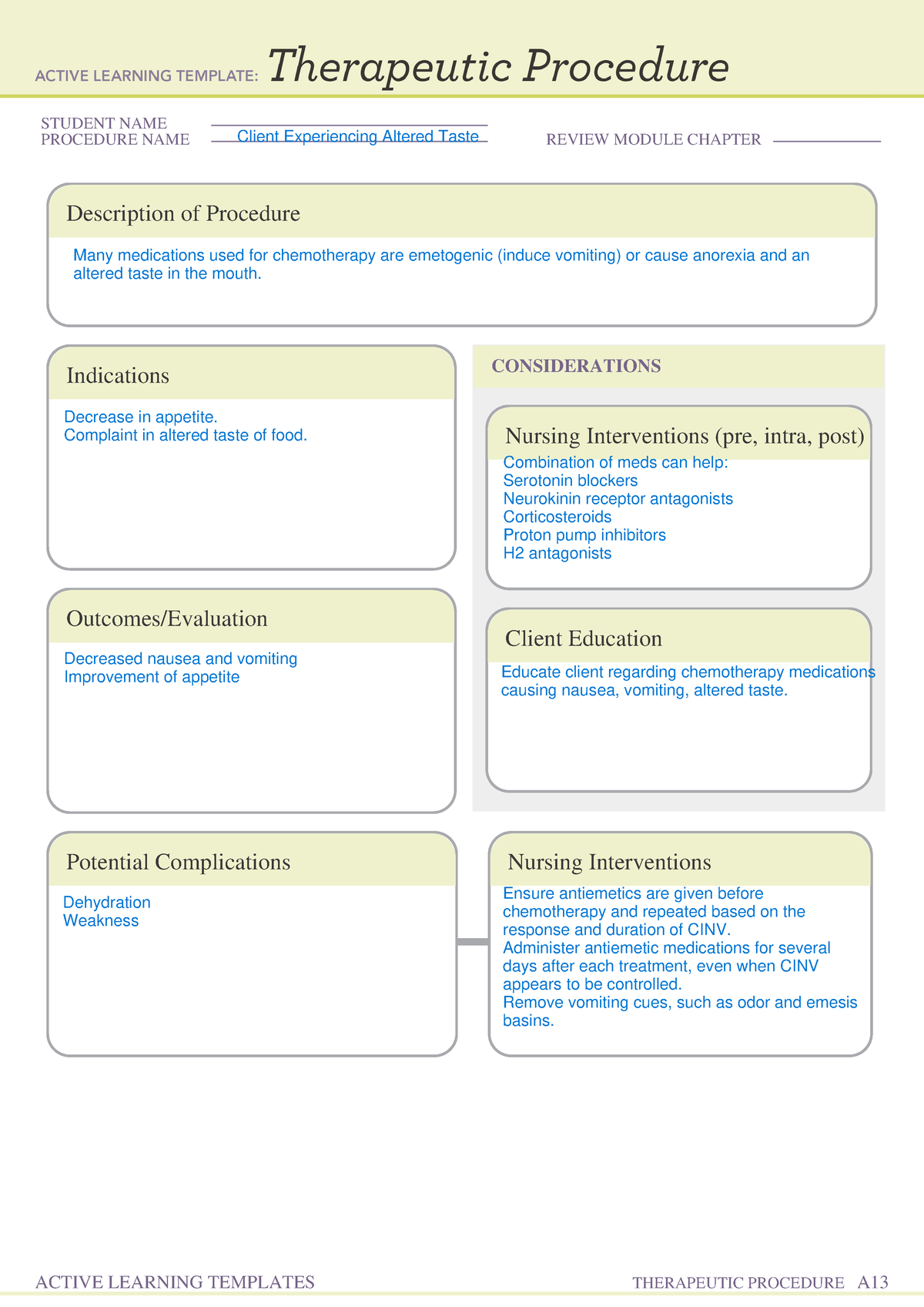 Therapeutic Procedure form Altered Taste - RNSG 1341 - STUDENT ...