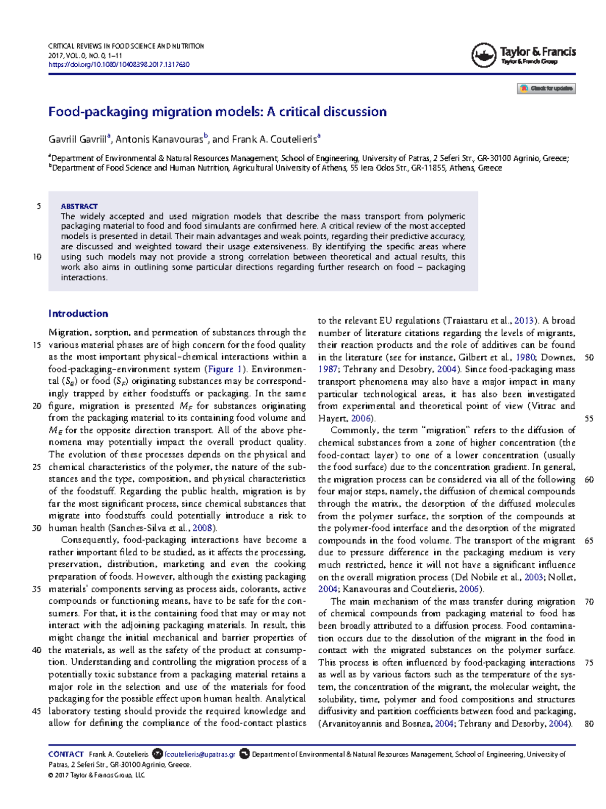 FOOD Packaging Model Foodpackaging migration models A critical