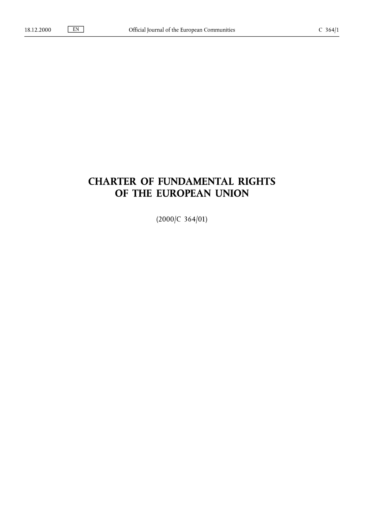 Eu official journal. Eu Charter of fundamental rights.