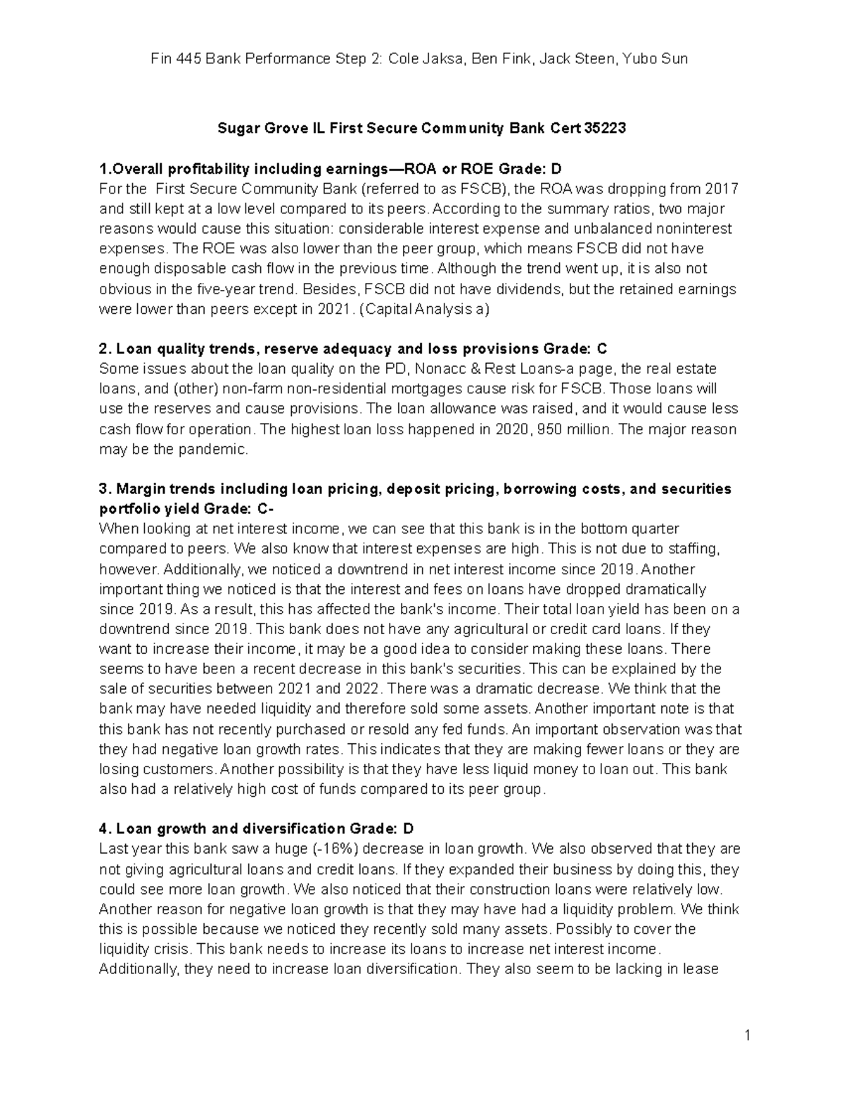 445 Project PT. 2 - PT 2 Assignment - Fin 445 Bank Performance Step 2 ...