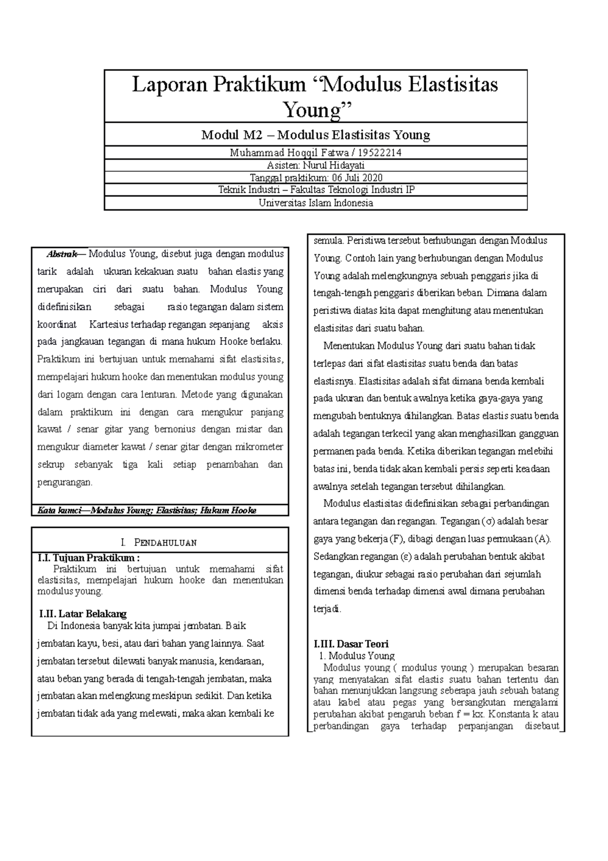 Practicum Report M2 - Laporan Praktikum “Modulus Elastisitas Young ...