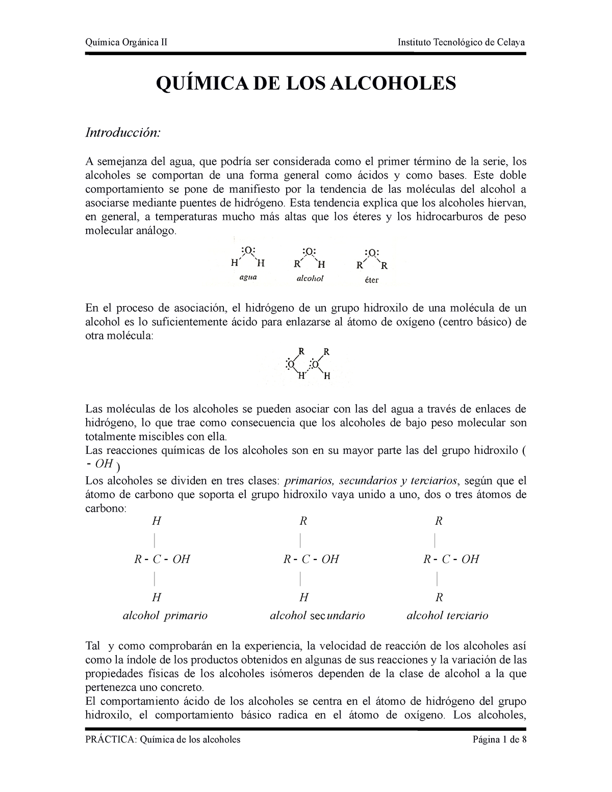 Quimica DE LOS Alcoholes - QUÍMICA DE LOS ALCOHOLES Introducción: A ...