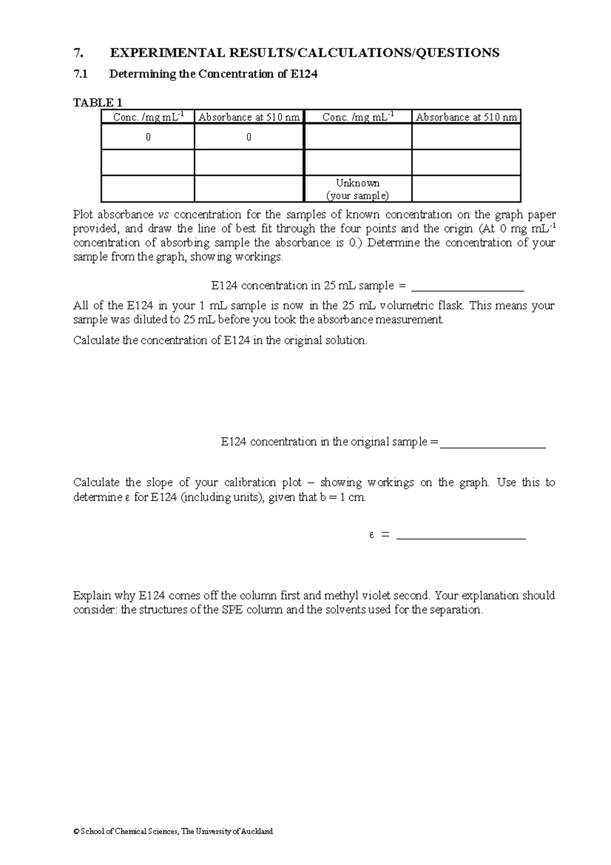2020 Lab Ass2 Spectrophotometry Template 7. EXPERIMENTAL RESULTS