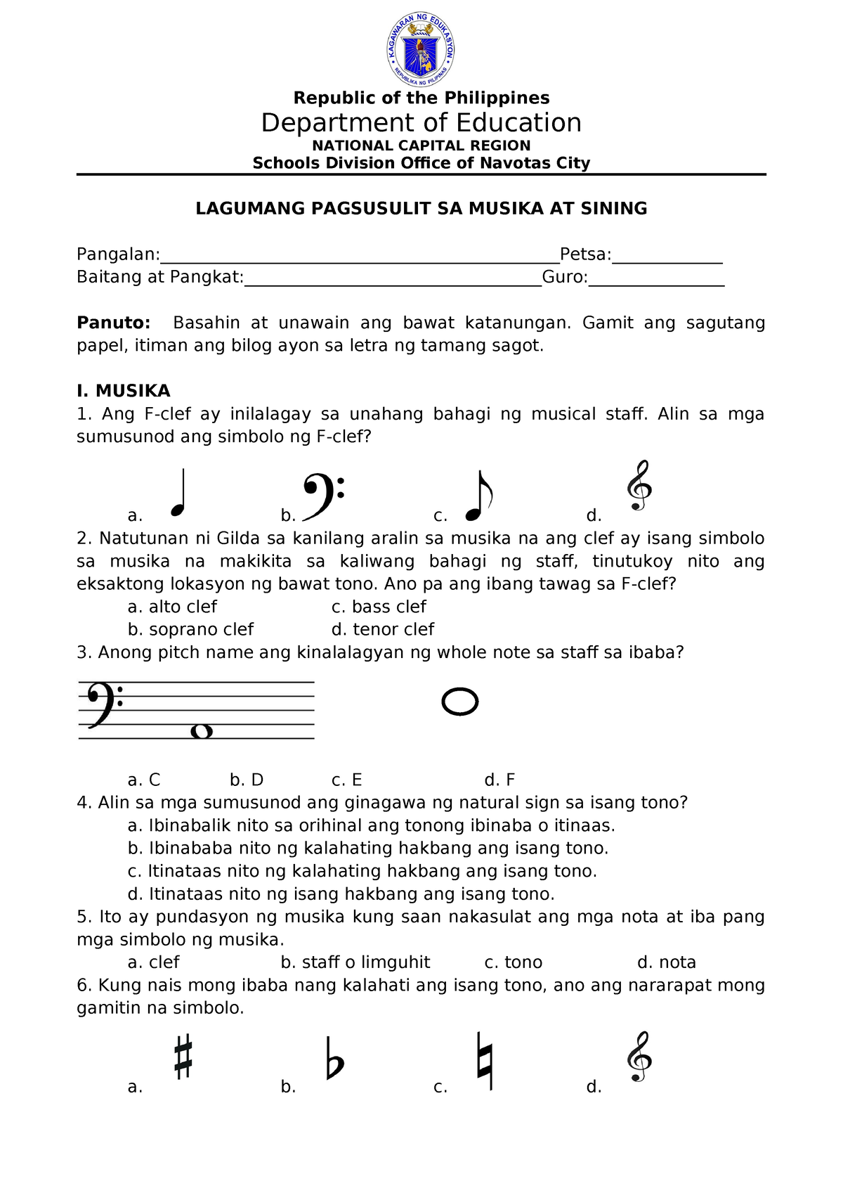 Summative Test In Mapeh 2nd Quarter Republic Of The Philippines Nbkomputer 6257