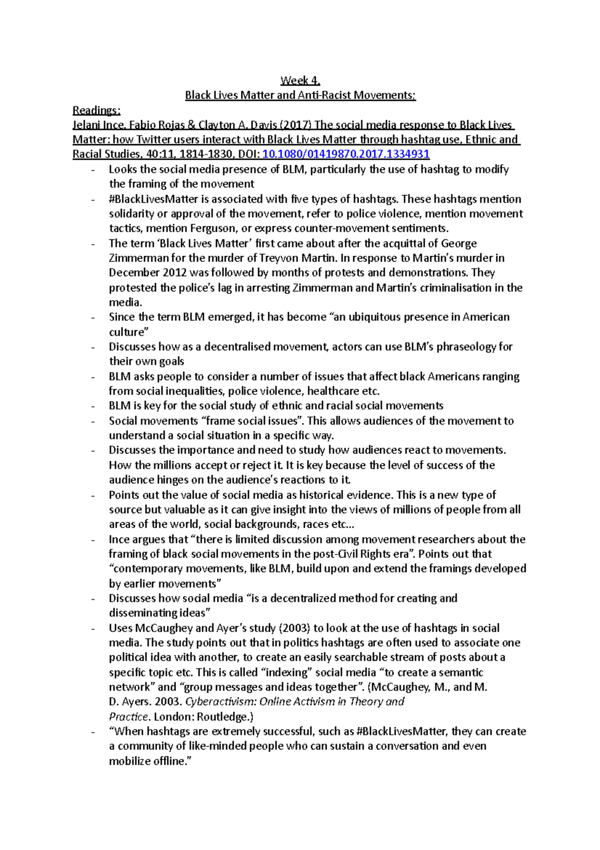Week 4, Black Lives Matter and Anti-Racist Movements - Week 4, Black ...