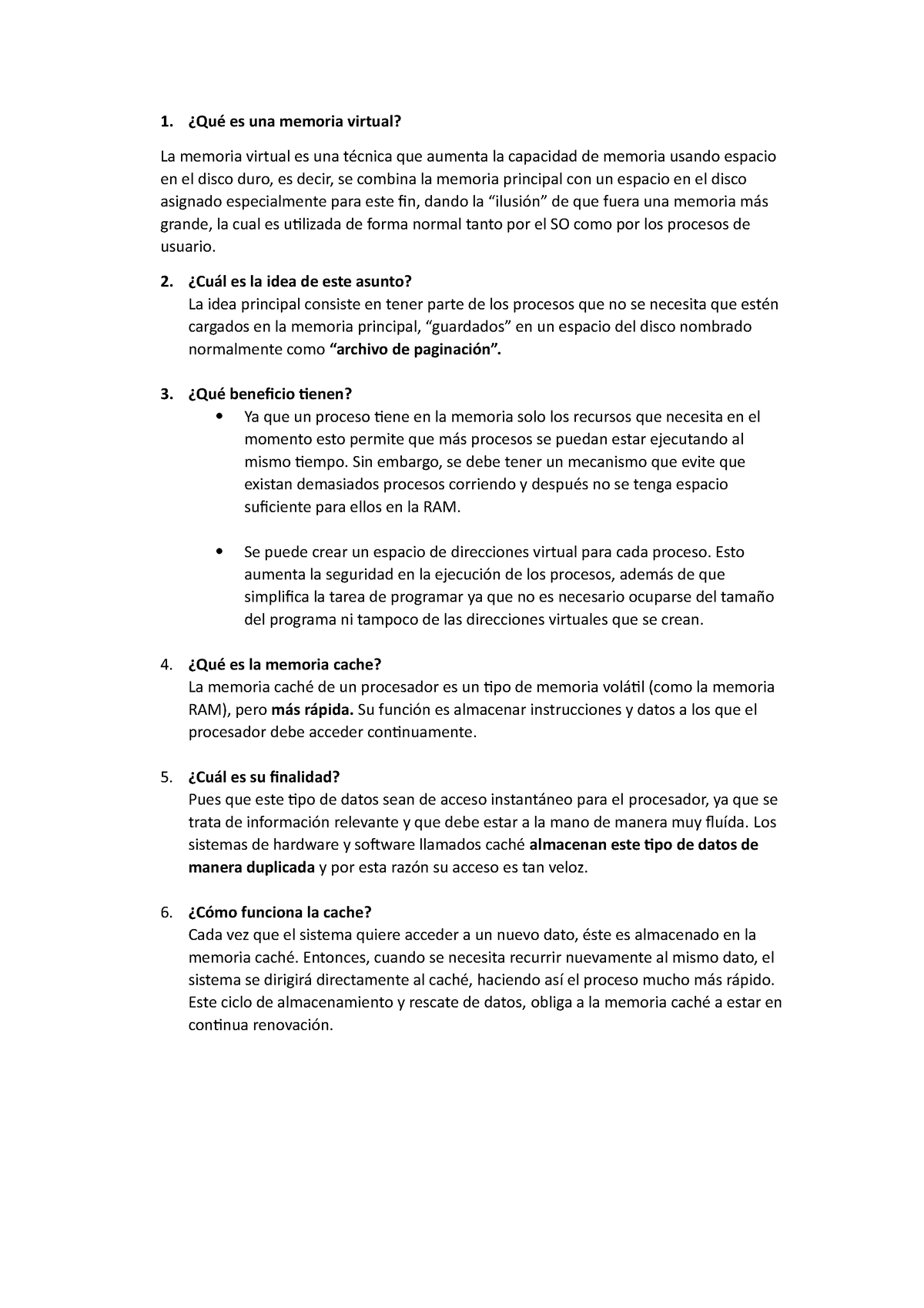 Repaso segundo parcial - ¿Qué es una memoria virtual? La memoria virtual es  una técnica que aumenta - Studocu