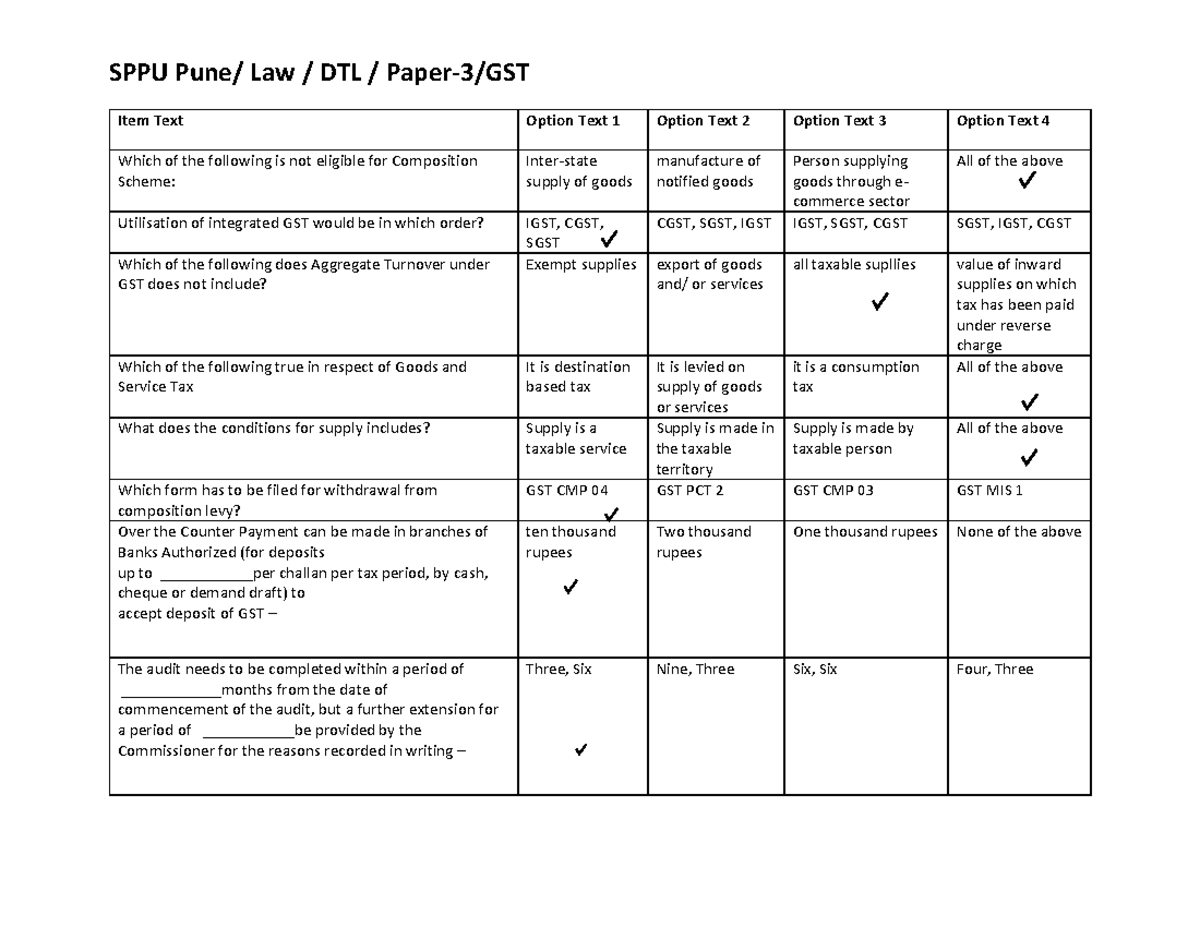 SPPU Pune Law DTL Paper ans Item Text Option Text 1 Option Text 2