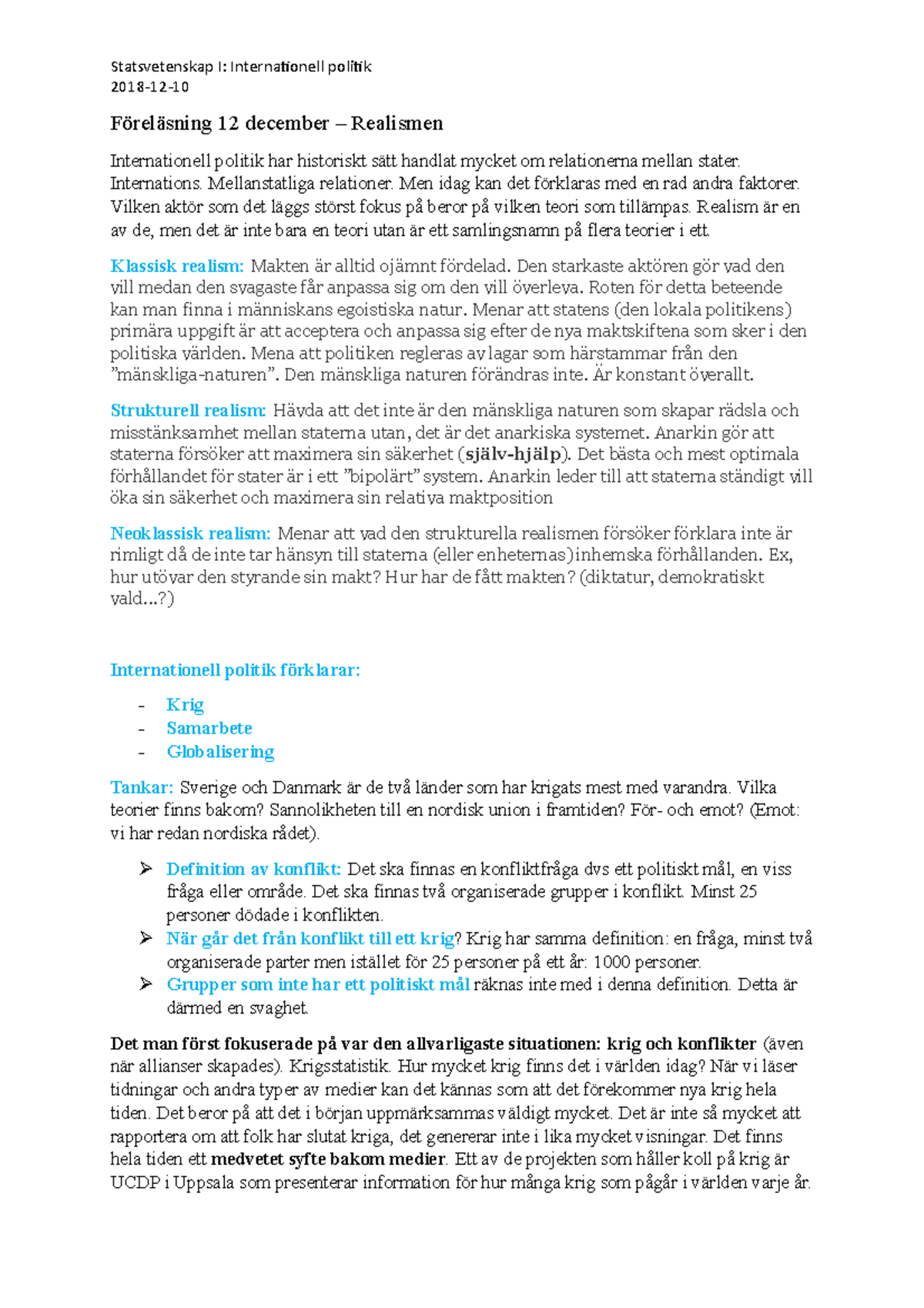 Statsvetenskap, Internationella Relationer: Realismen - 2018-12 ...