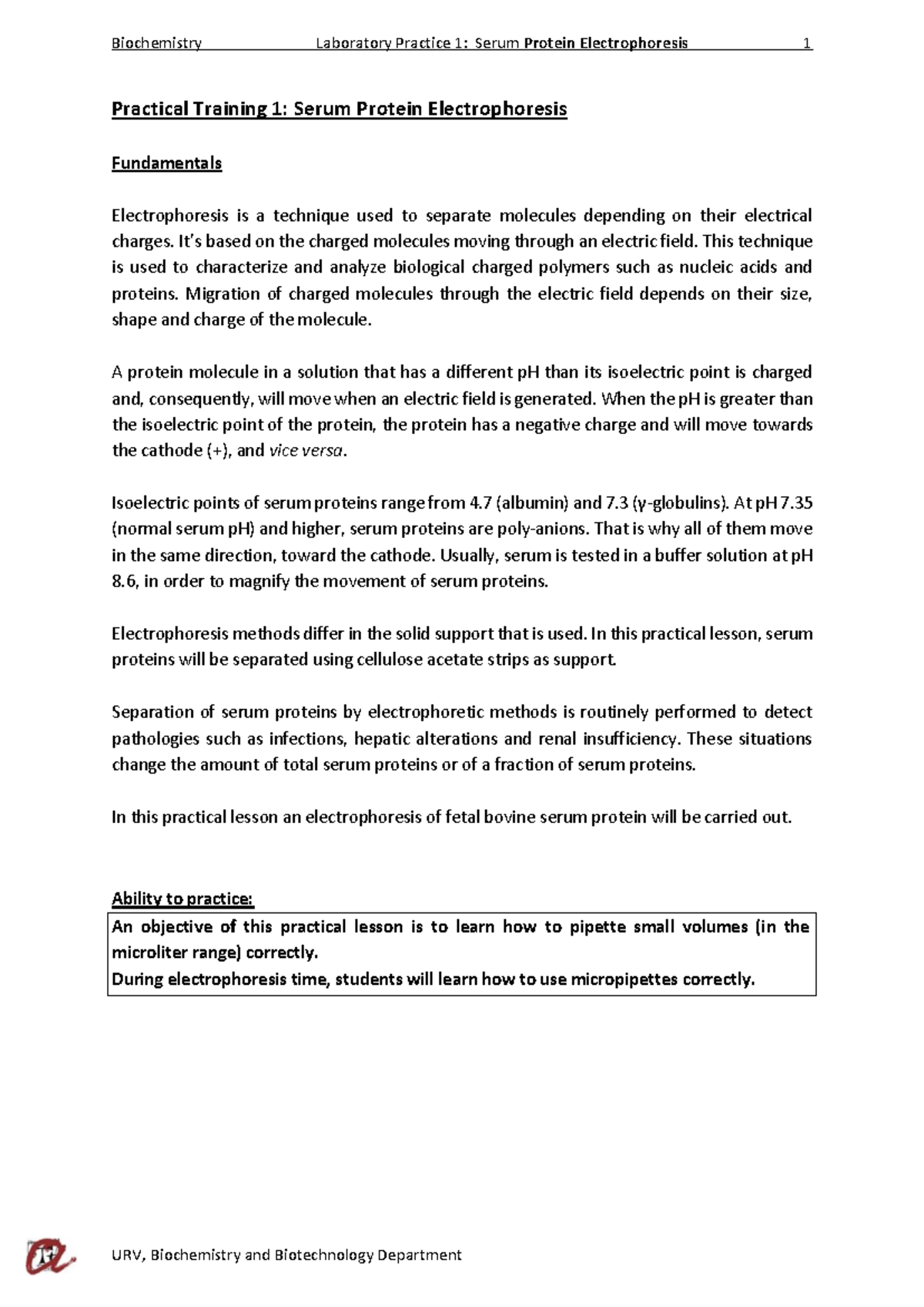 Lab Practice 1Serum Protein Electrophoresis 2023 v2 Practical